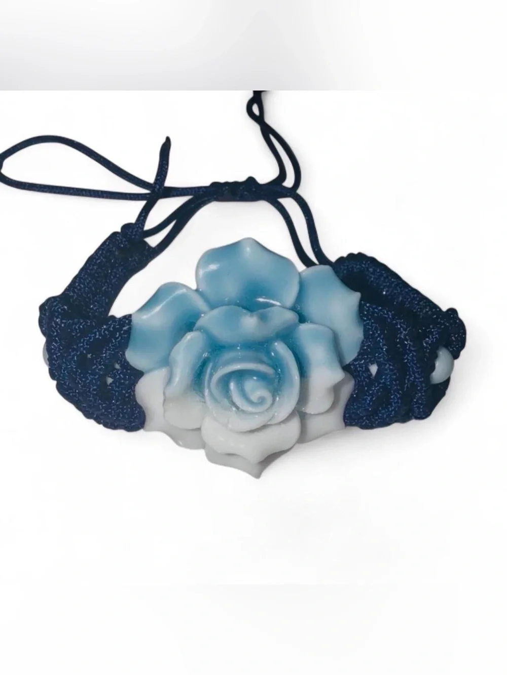 Blue & White Rose Macramé Bracelet | Adjustable Floral Boho Coquette